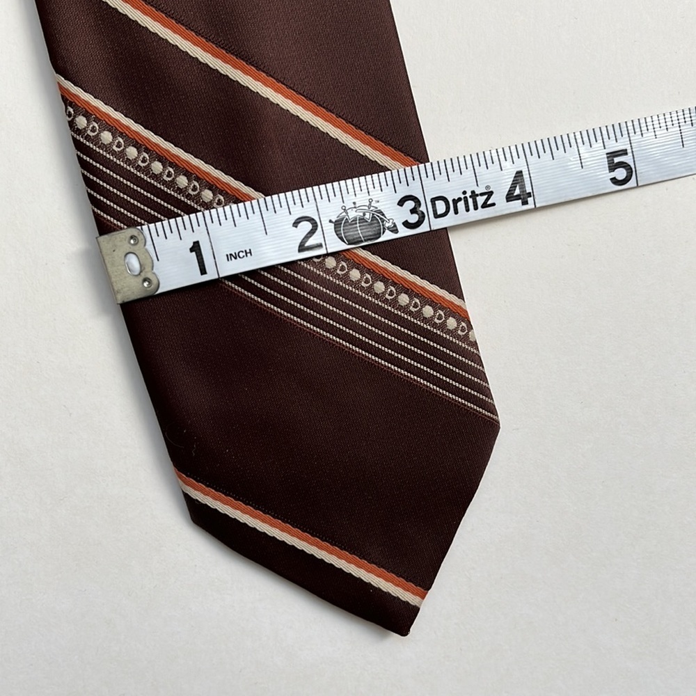 Vintage 70s Sears Clip-On Tie Brown Tan & Orange Stripe Necktie - Picture 9 of 10